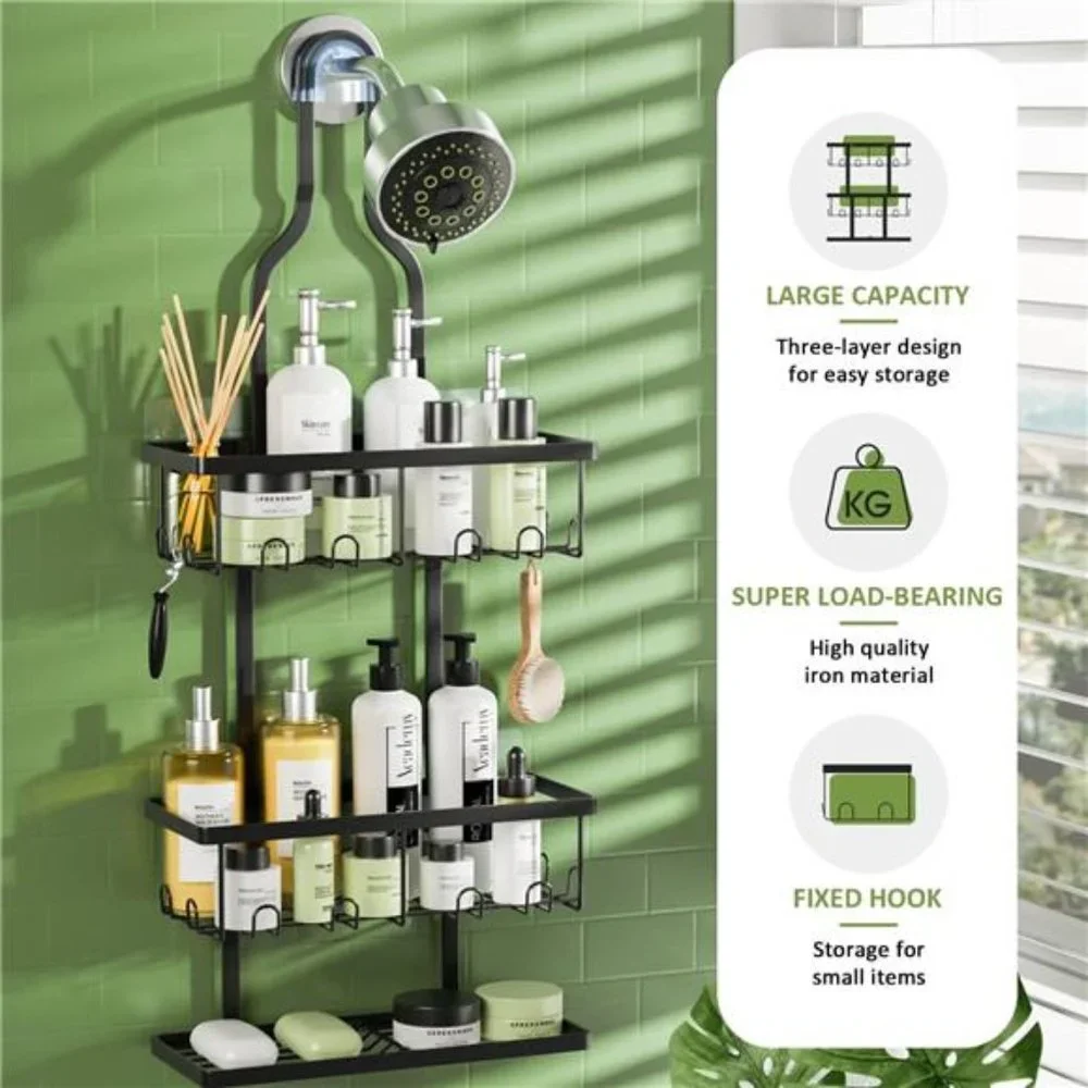 ShowerCaddy Hanging,Bathroom ShowerOrganizer Hanging,Rustproof Black ShowerCaddy
